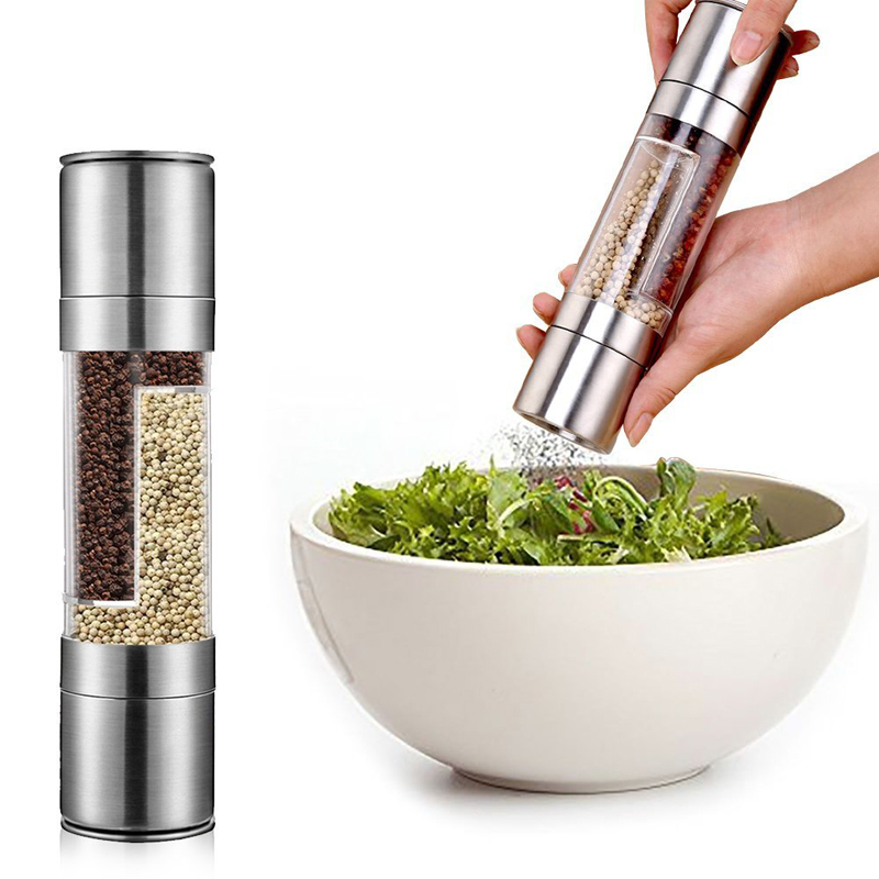 Pepper Mill Grinder 2 in 1 Stainless Steel Manual Salt