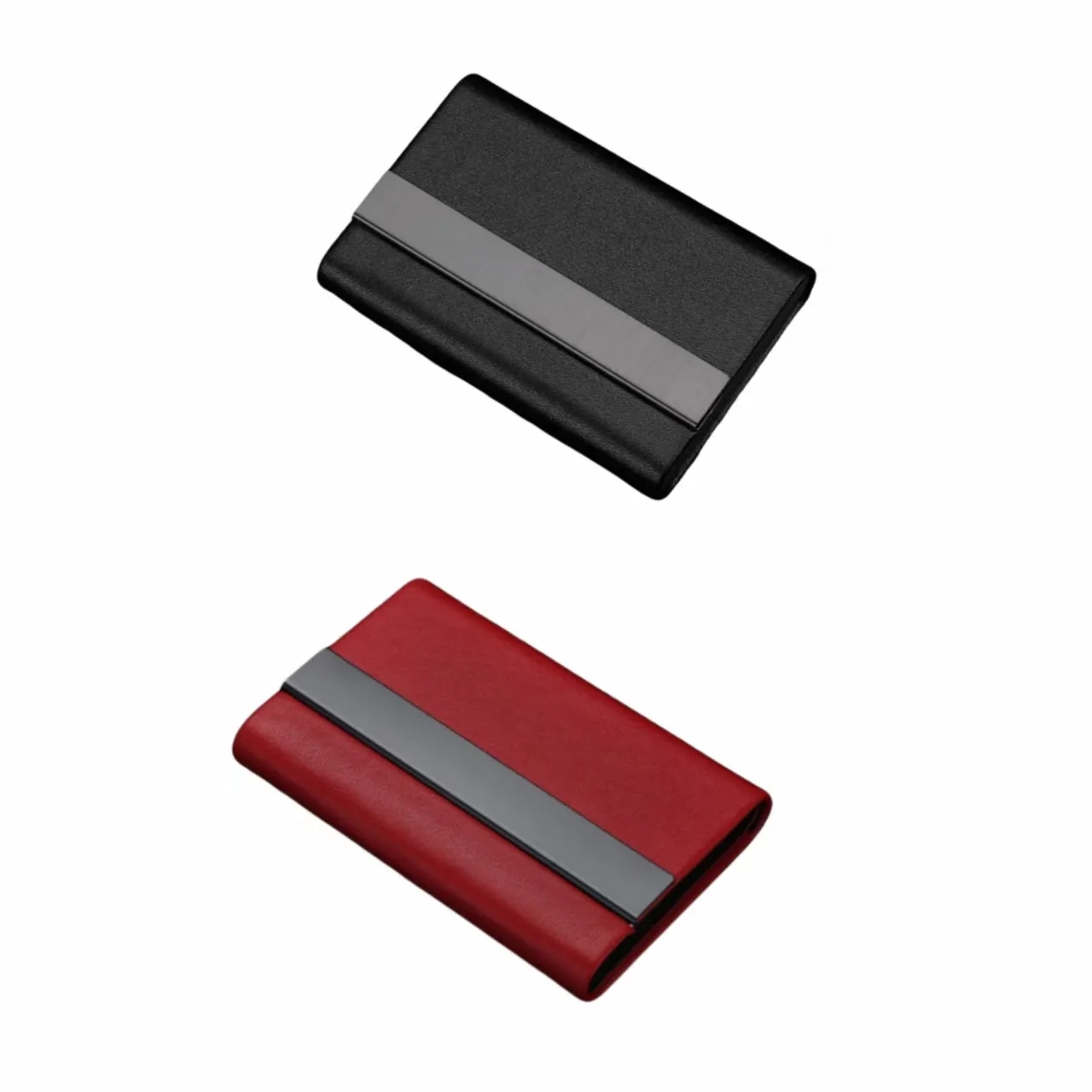 Men's Faux Leather Business Card Holder, Metal Card Case 1