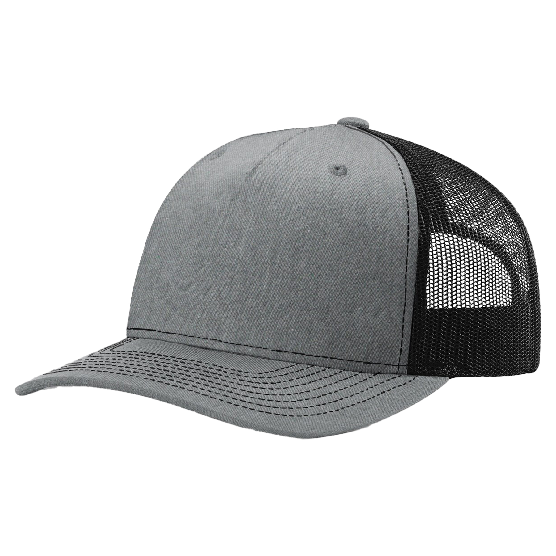 Richardson 112FP 5-Panel Snapback Trucker Hat w/Leatherette Adhesive Patches or Embroidery 13