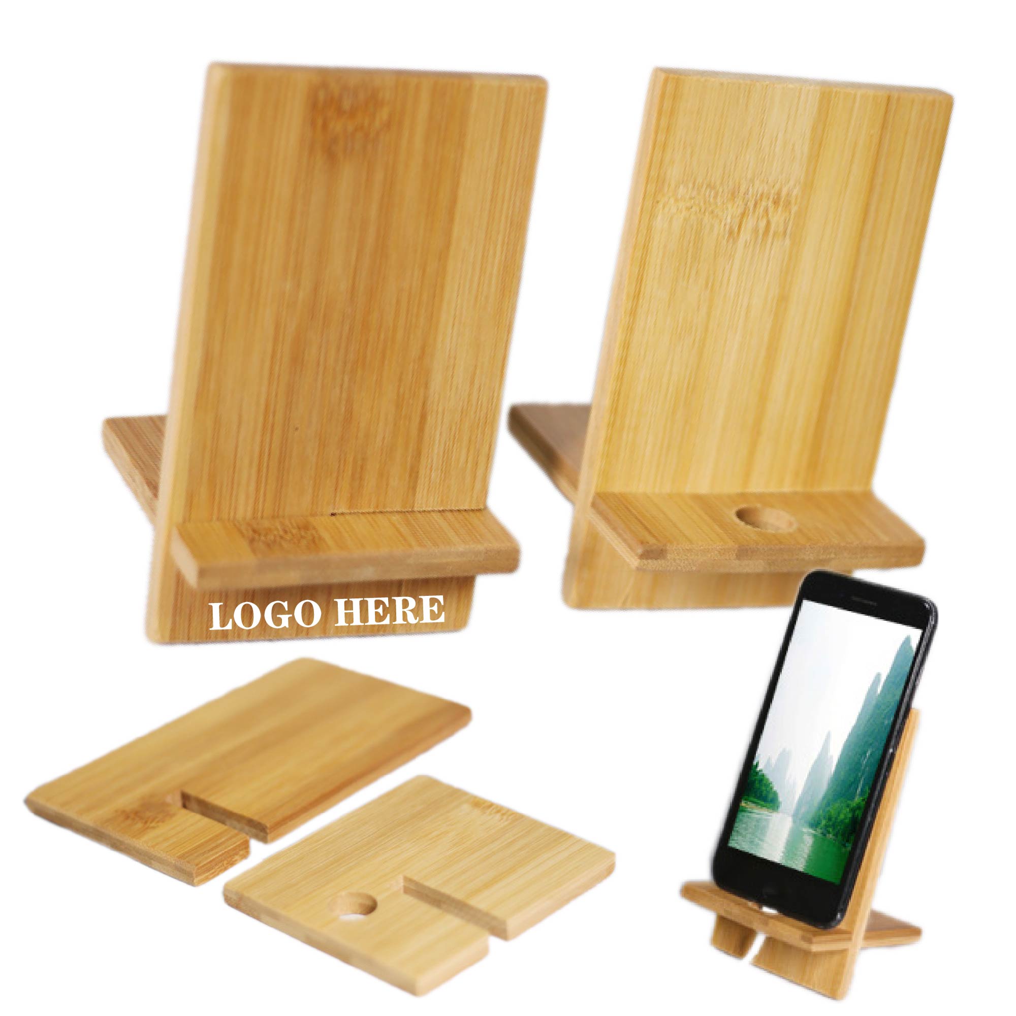 Bamboo Cell Phone Stand w/Charging Hole 1