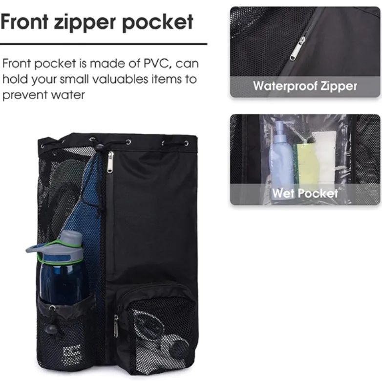 Mesh Drawstring Beach Backpack with Pocket 2