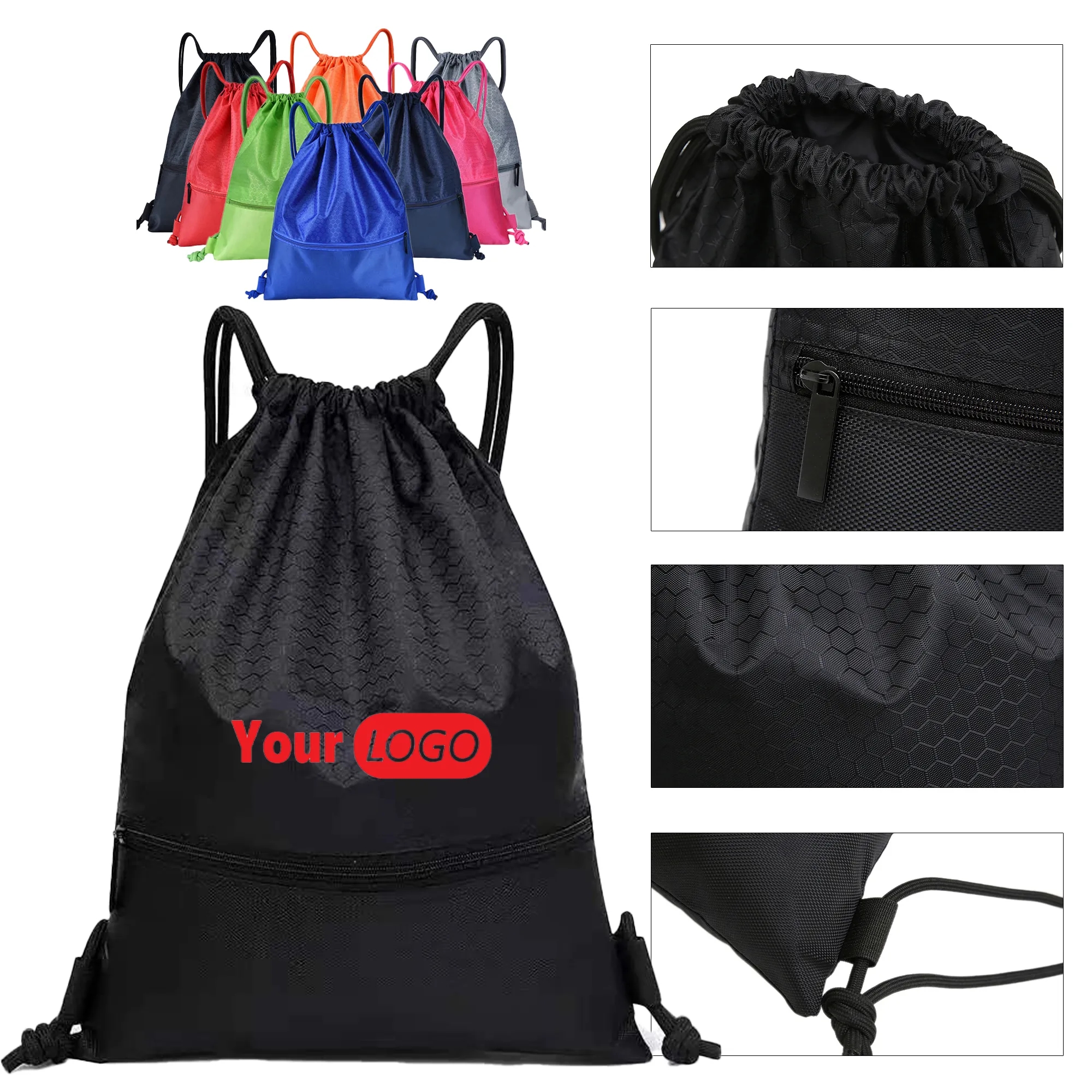 MOQ 20 PCS Full Color Waterproof Gym Drawstring Oxford Bags 3