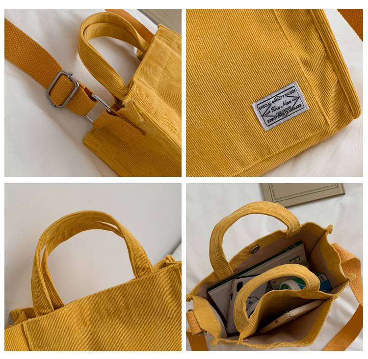 Women Corduroy Zipper Shoulder Crossbody Bag 3