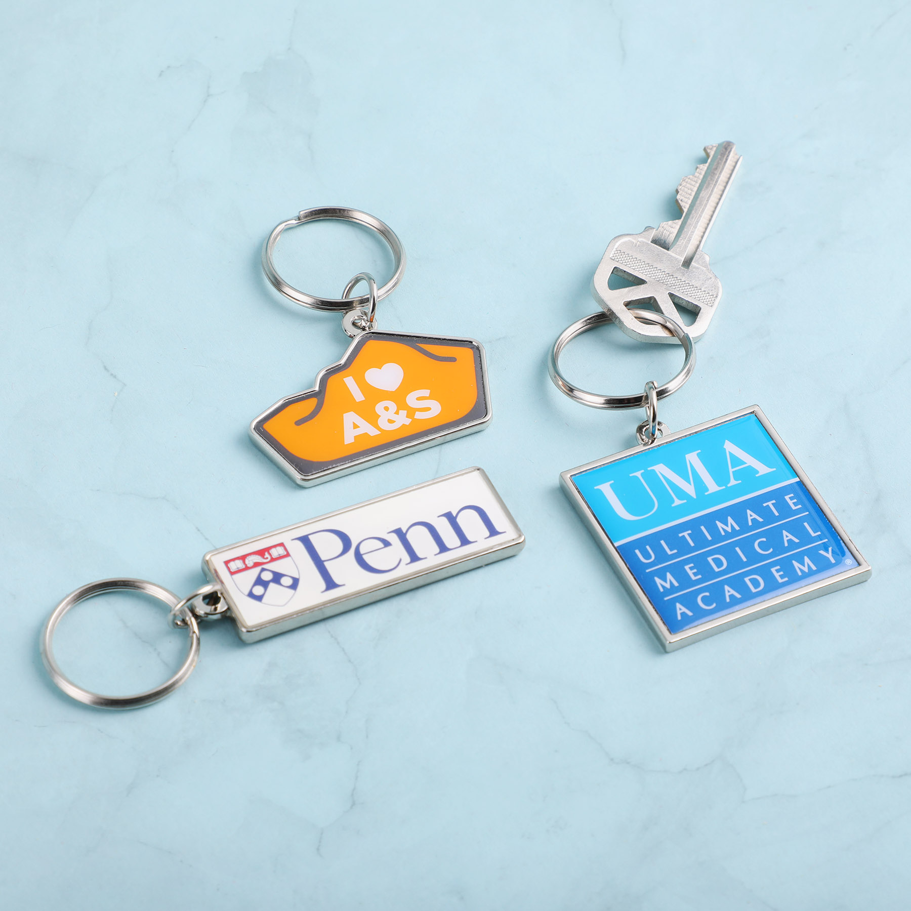 Custom Die Cast Keychain w/Offset Print & Epoxy Dome: 2 Side Imprint 3