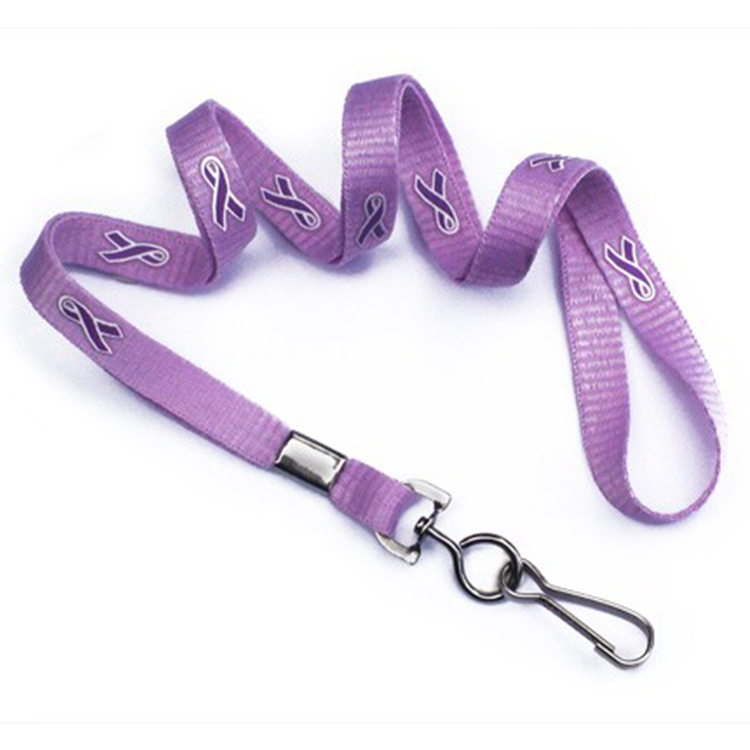 3/8" Purple Breast Cancer Awareness Ribbon Lanyard 1