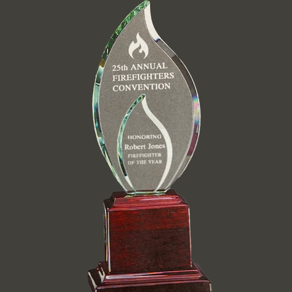 Glass Double Frame Award on Rosewood Stand 2