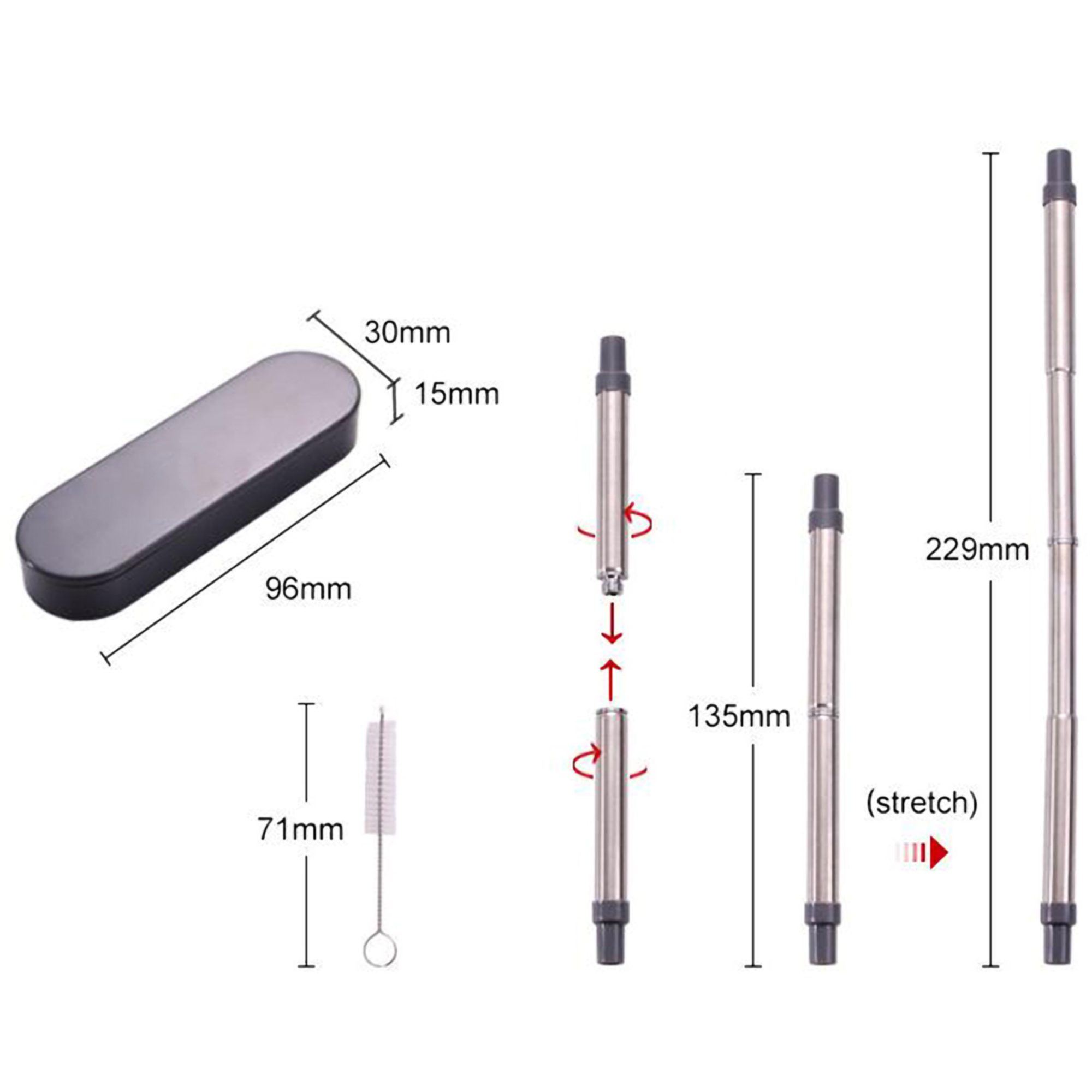 Reuseable Telescopic Stainless Steel Straw w/Case 5