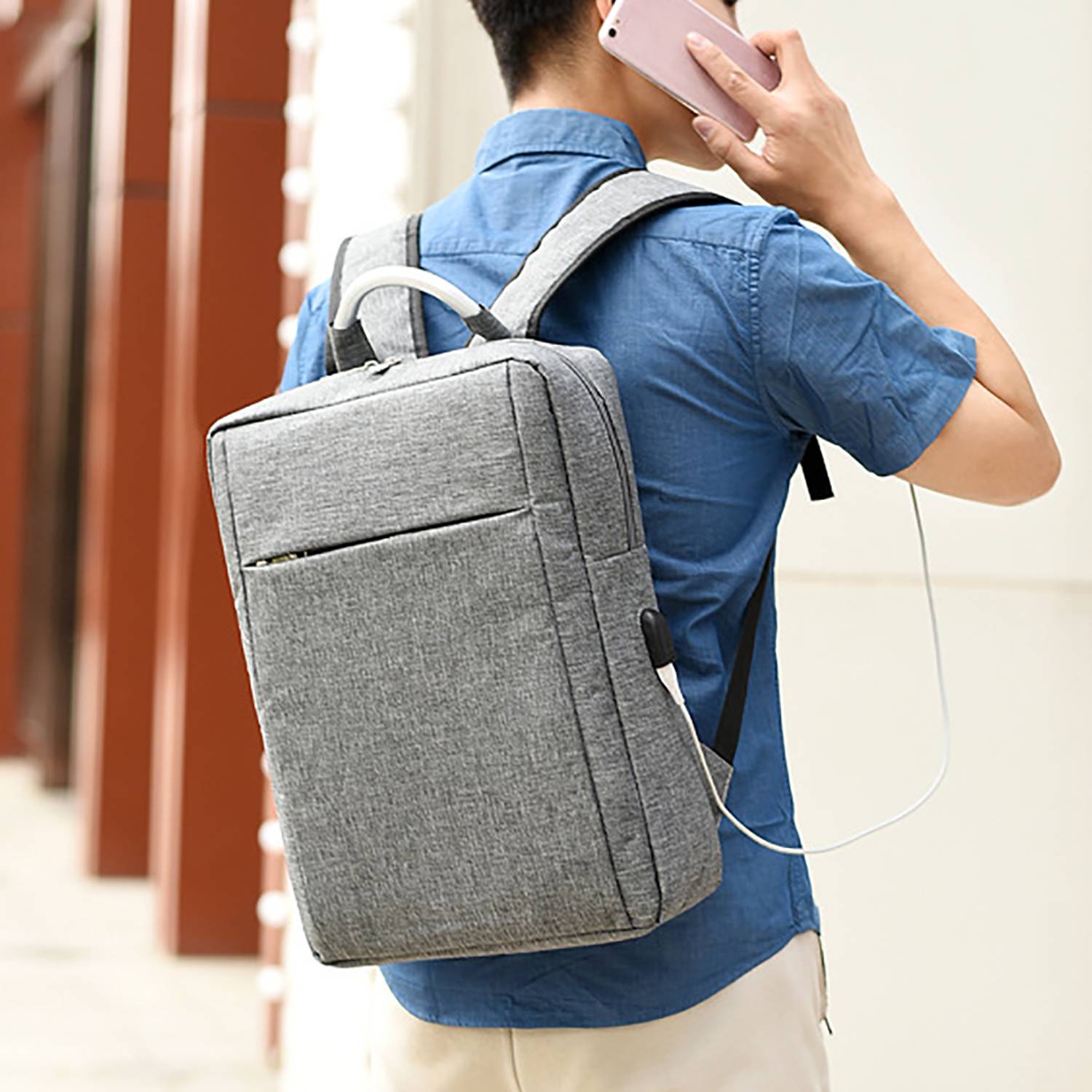 Mens Business Laptop Backpack w/ USB Charging Port 3