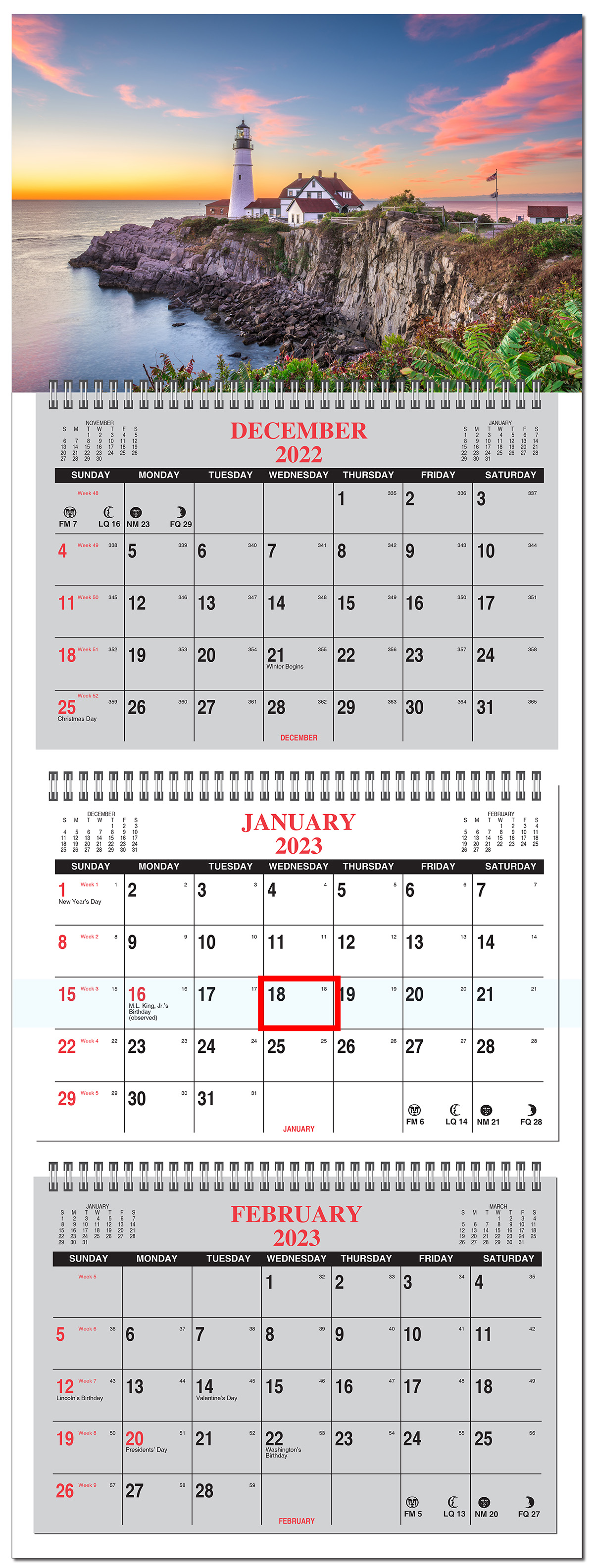 Three Month in View Four Panel Wall Calendar - Full color 6