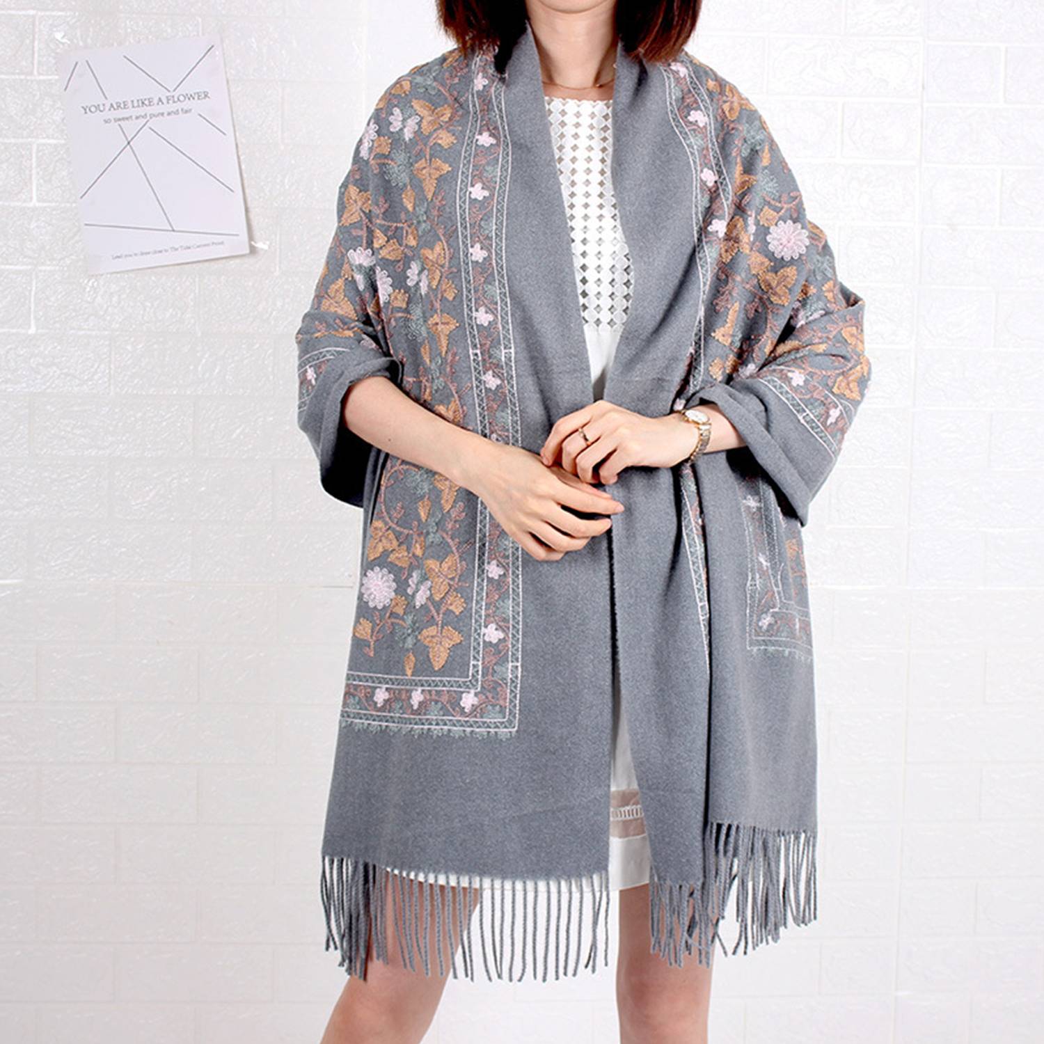 Womens Polyester Winter Tassel Wrap Shawl 6