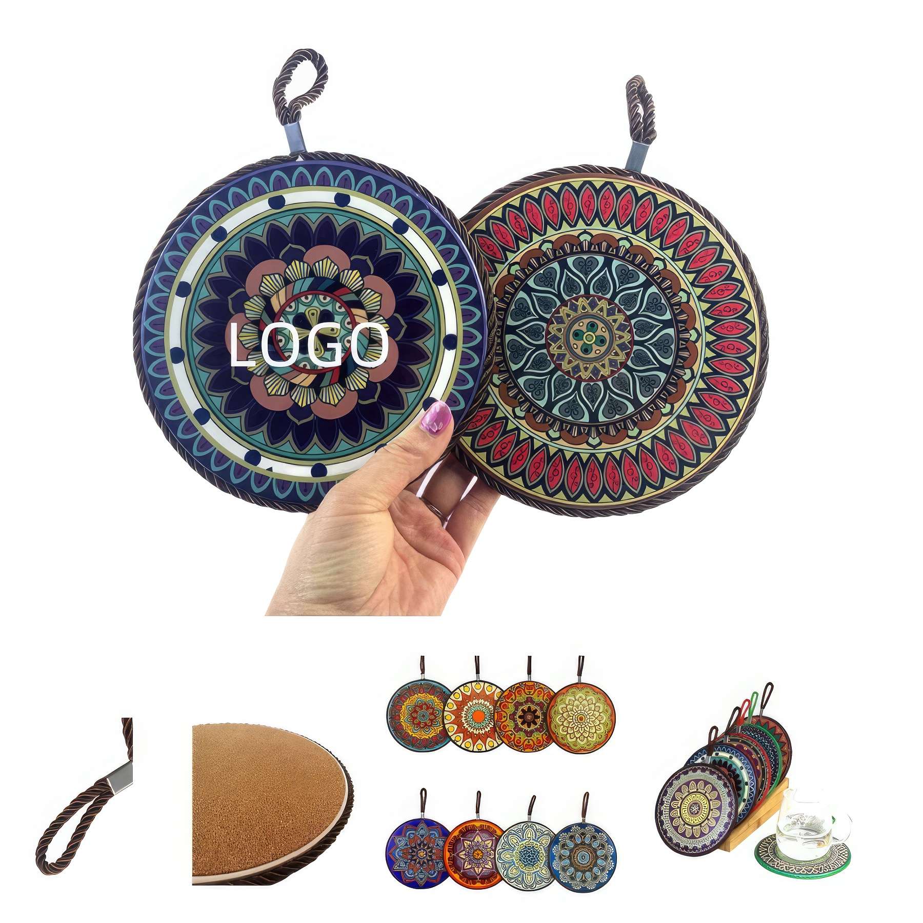Custom 7 inch Ceramic Trivet with Hanging Loop 2