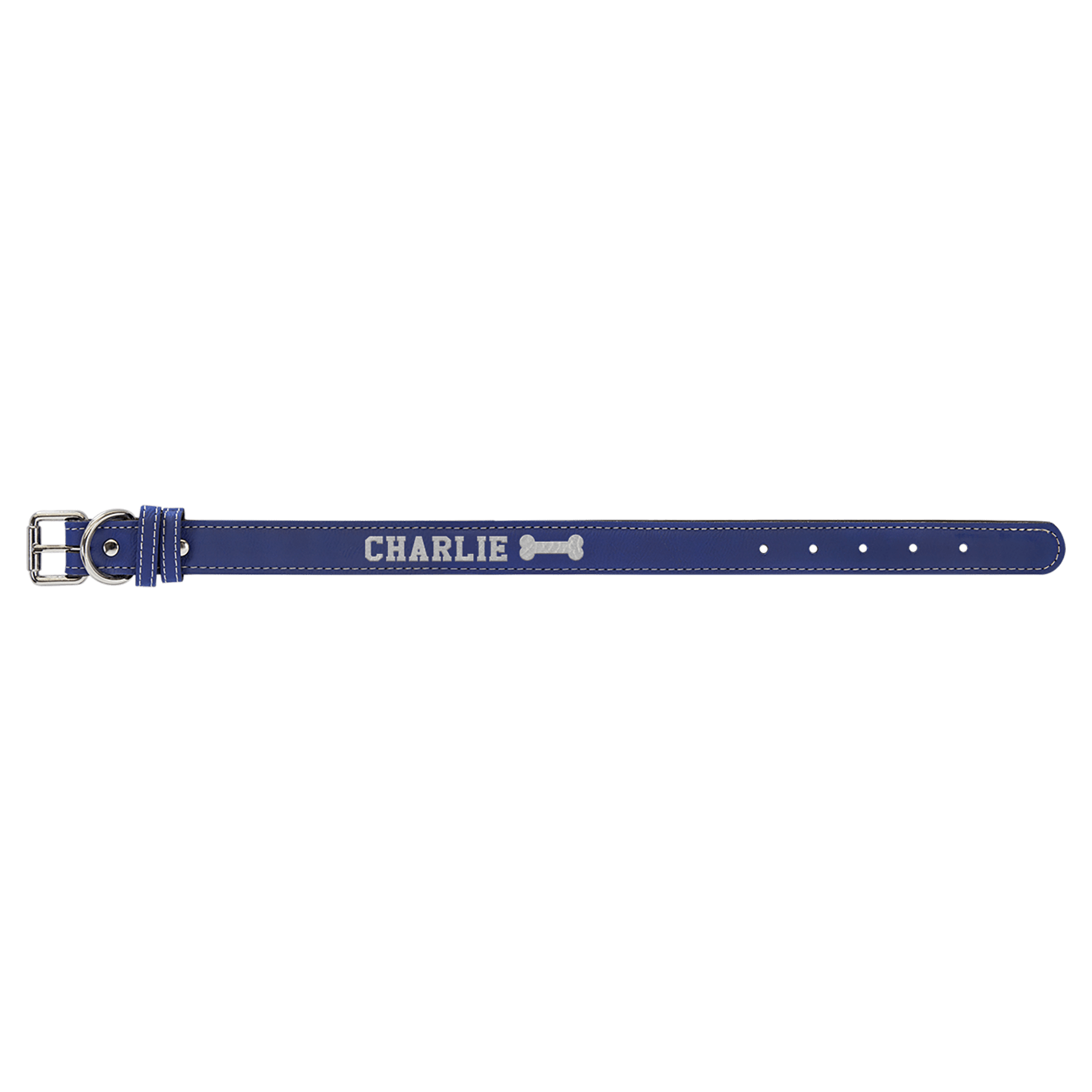 15" x 3/4" Blue/Silver Leatherette Dog Collar 2