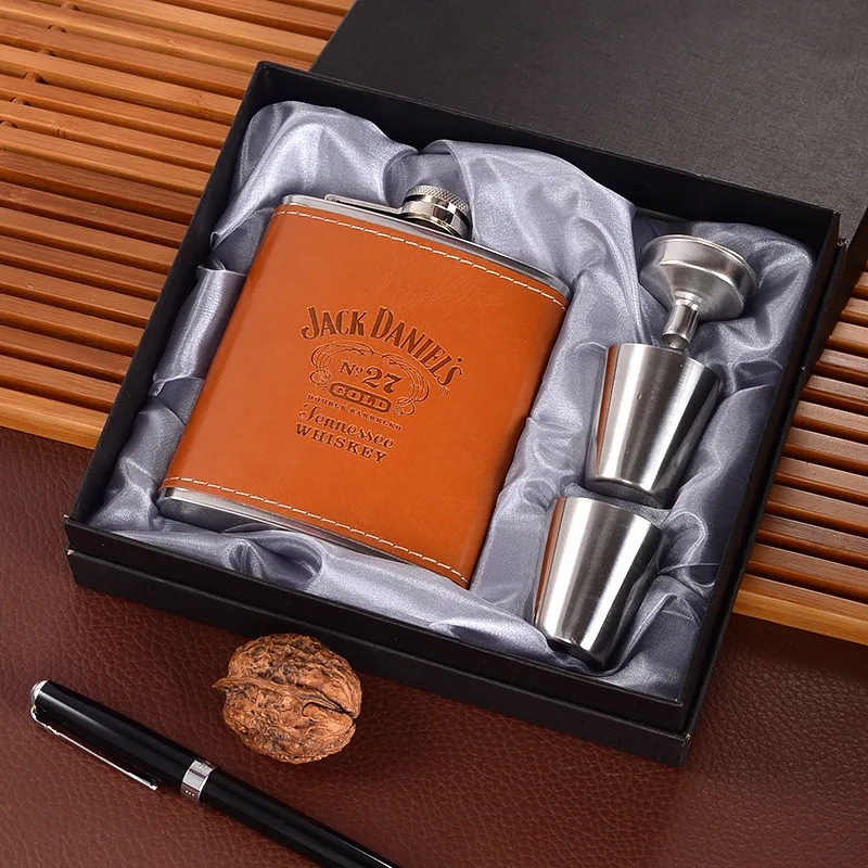 7oz Custom Stainless Steel Hip Flask 4 Pieces Gift Box Set 2