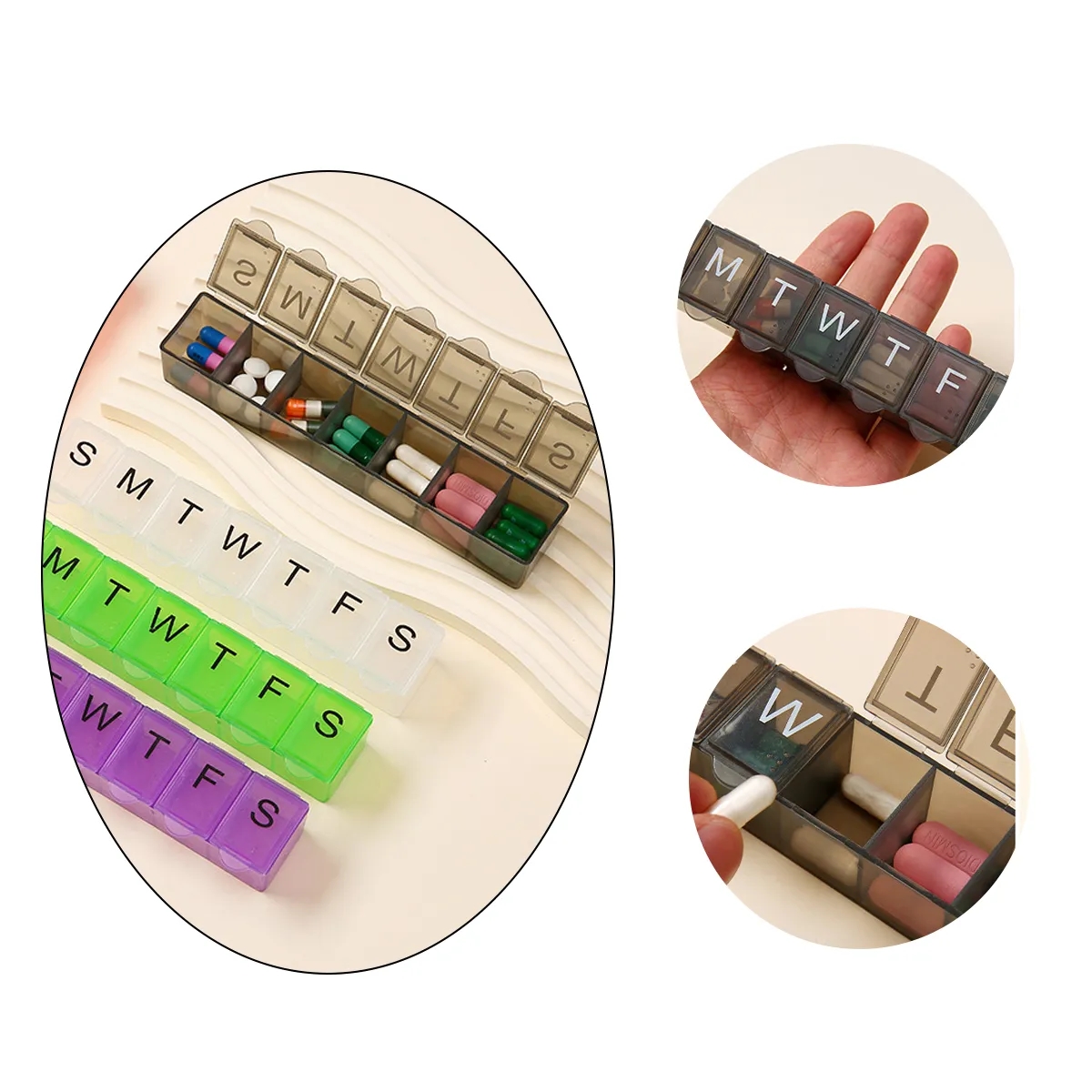 Weekly 7-Day Pill Organizer With Snap Lids 5