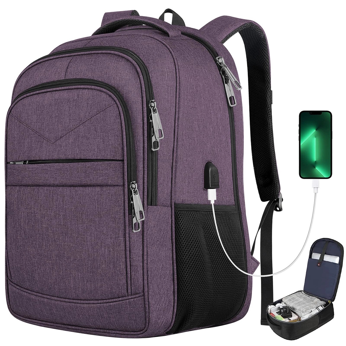 Extra Large Travel Carry on Laptop Backpack with USB Port 3