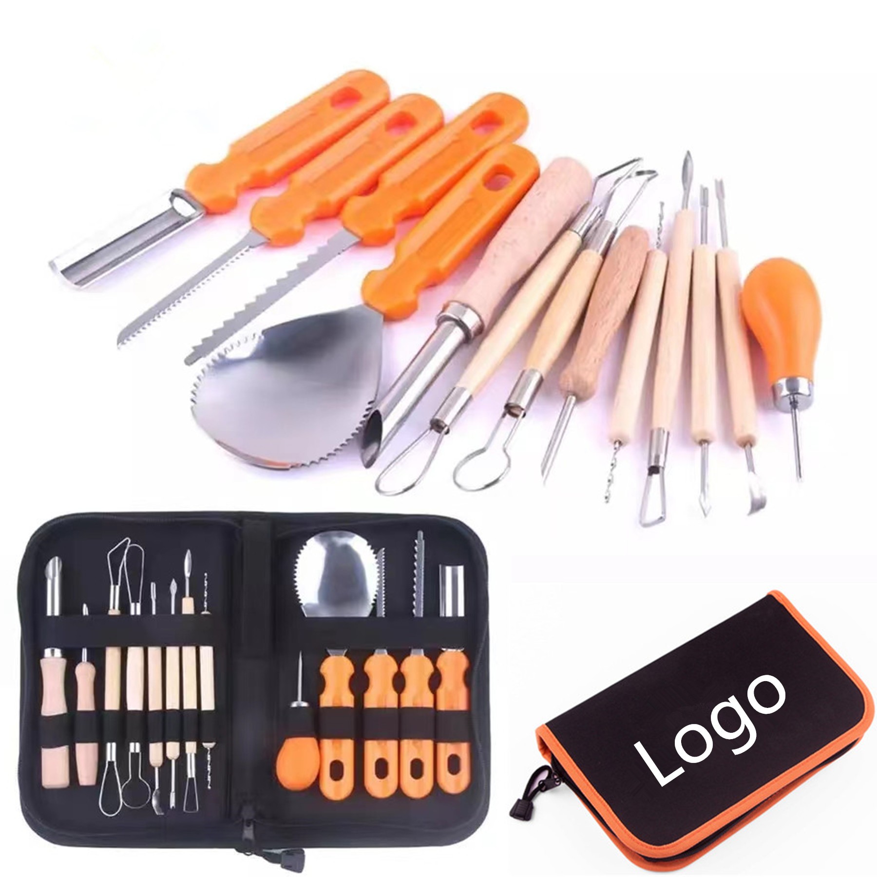 14Pcs Pumpkin Cutting Supplies Tools Kit, Carving tool set, Professional, Packing bag, Engraving,
