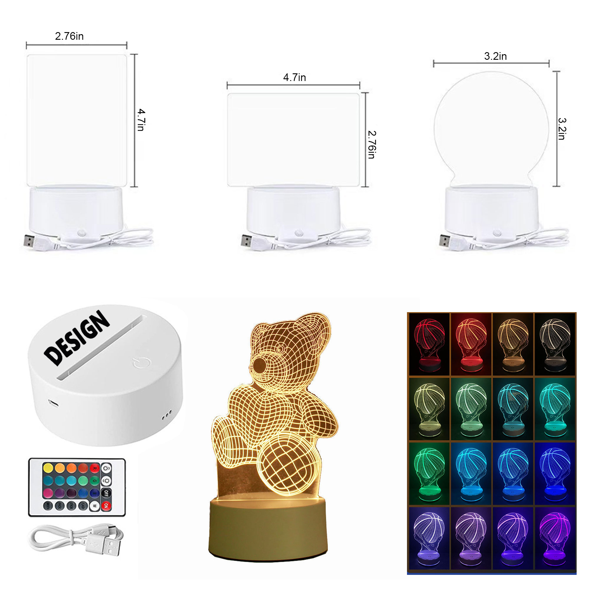 16 Color Acrylic Night Light With Remote Control 2