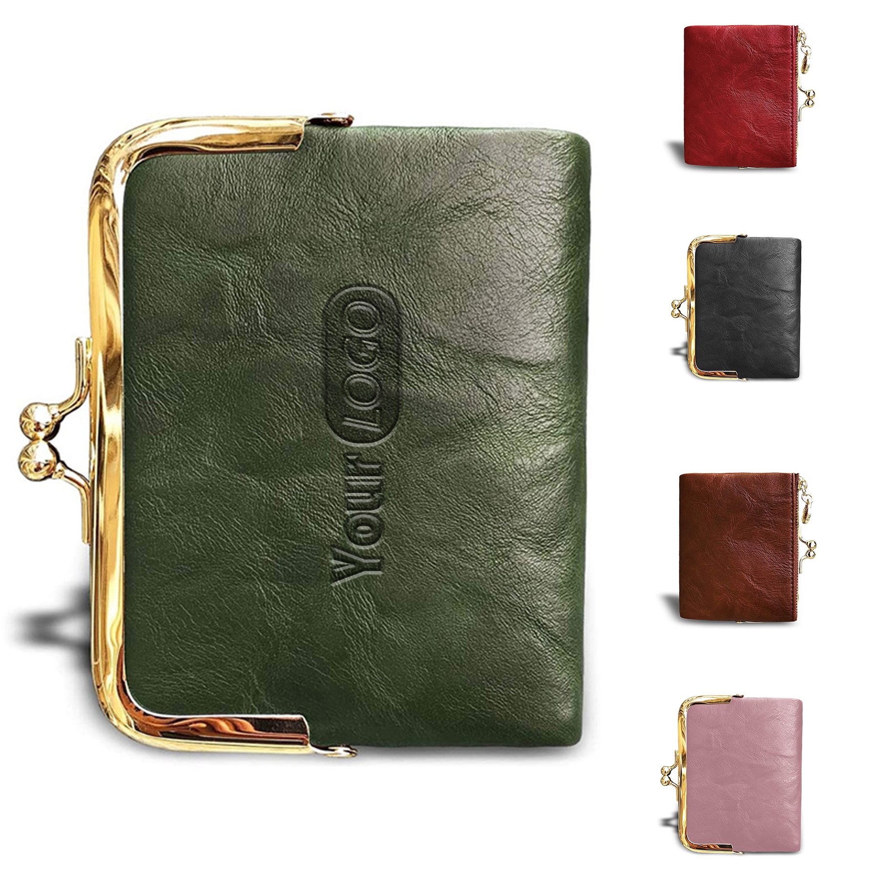 genuine leather Ladies Coin Purse With Zipper and Kiss Lock 5