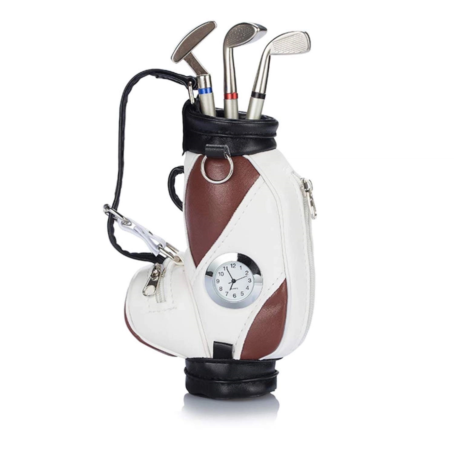 Mini Desktop Golf Bag Pen Holder With Clock 7