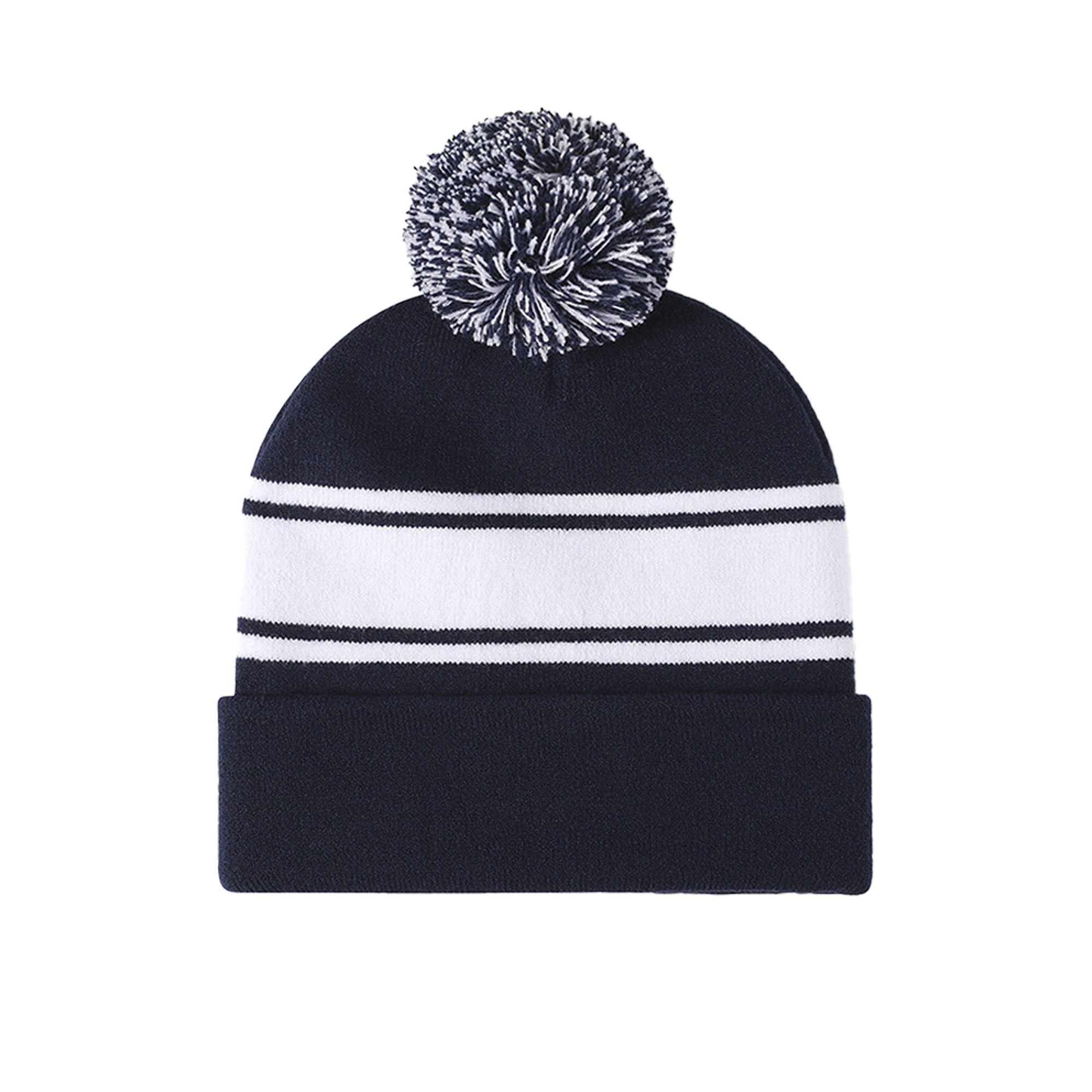 Two-Tone Knit Pom Beanie With Cuff-Embroidered 3