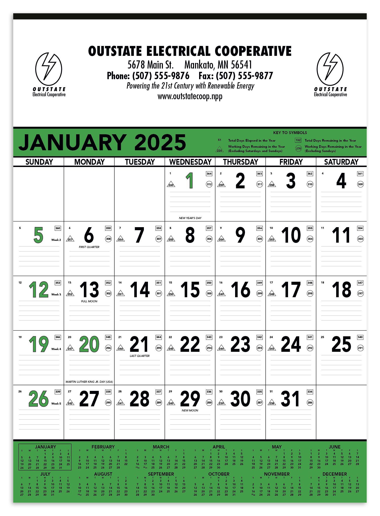 Triumph® Calendars Green & Black Contractor Memo Calendar 1