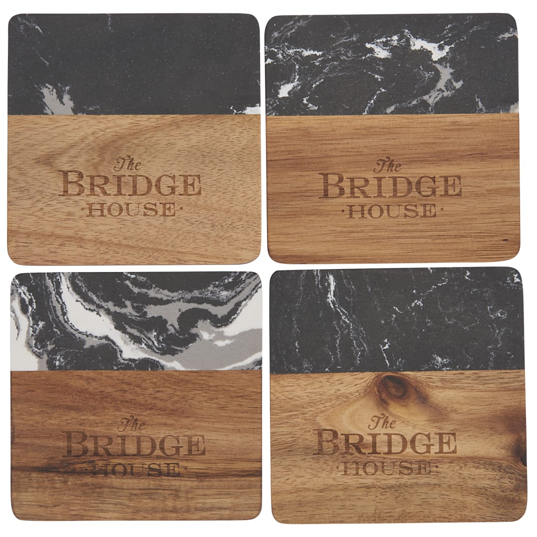 Black Marble and Wood Coaster Set 44