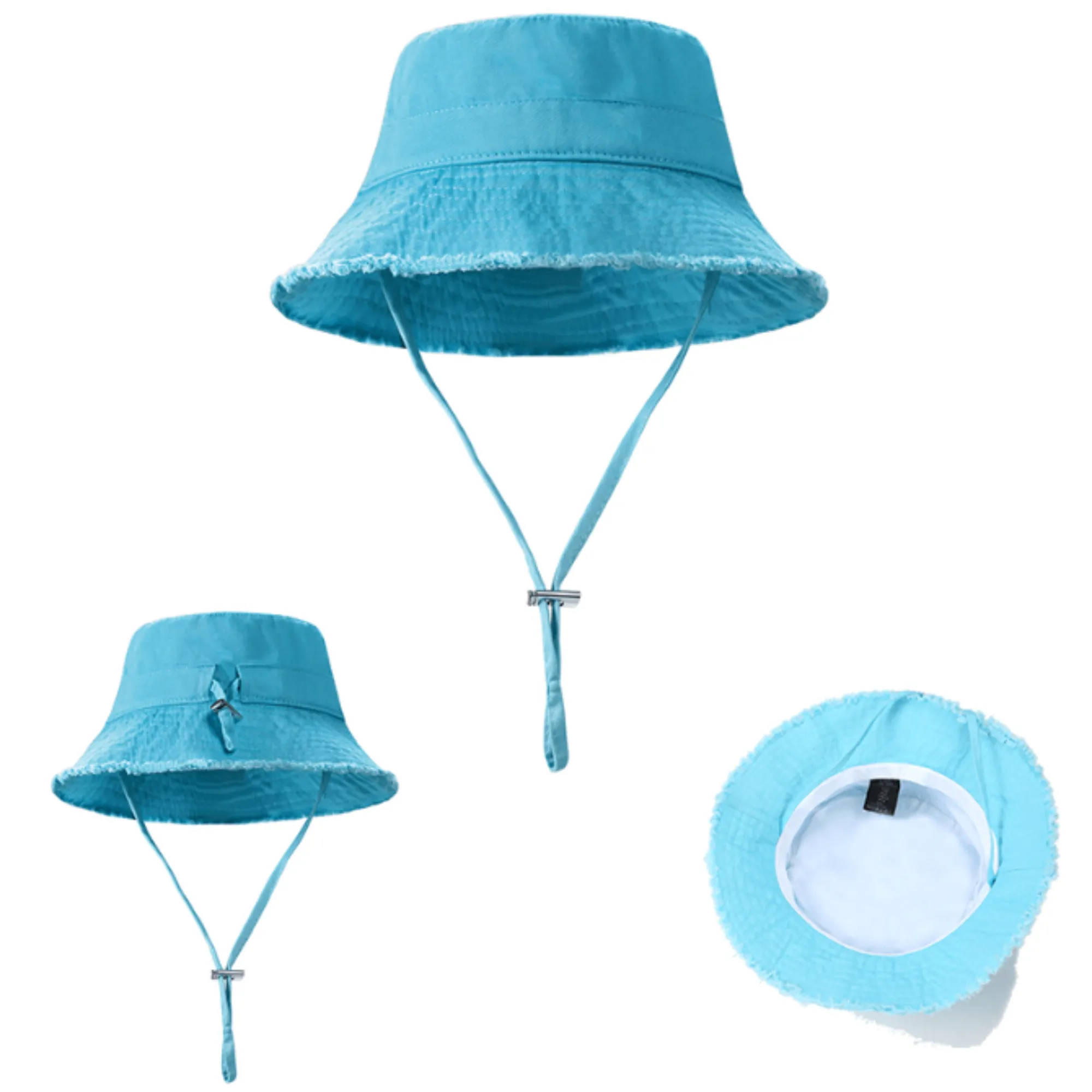 Frayed Bucket Hat with Drawstring for Outdoor Fun 2
