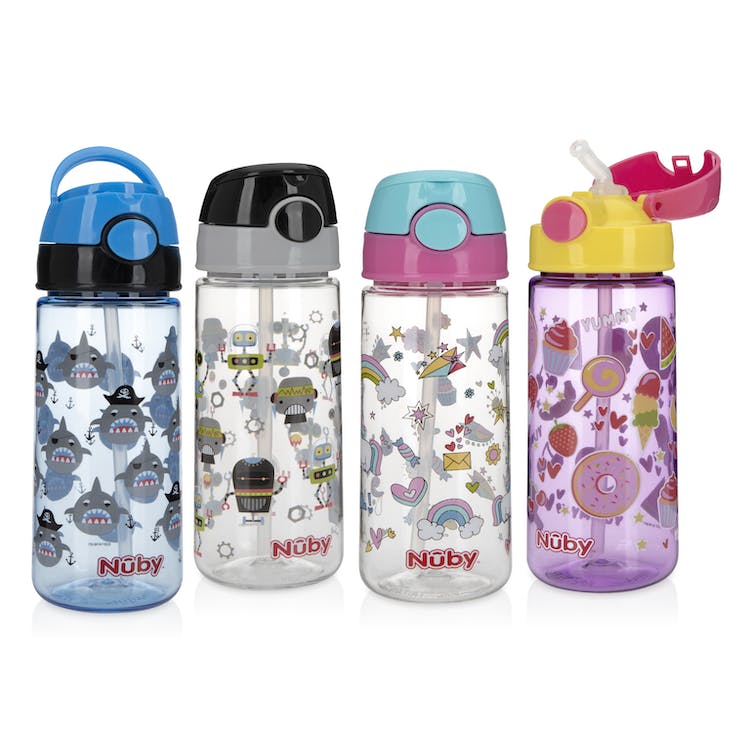 Nuby Flip-it Printed Cups w/Push Button Cap - 18 oz 18M+ 2-pack 1