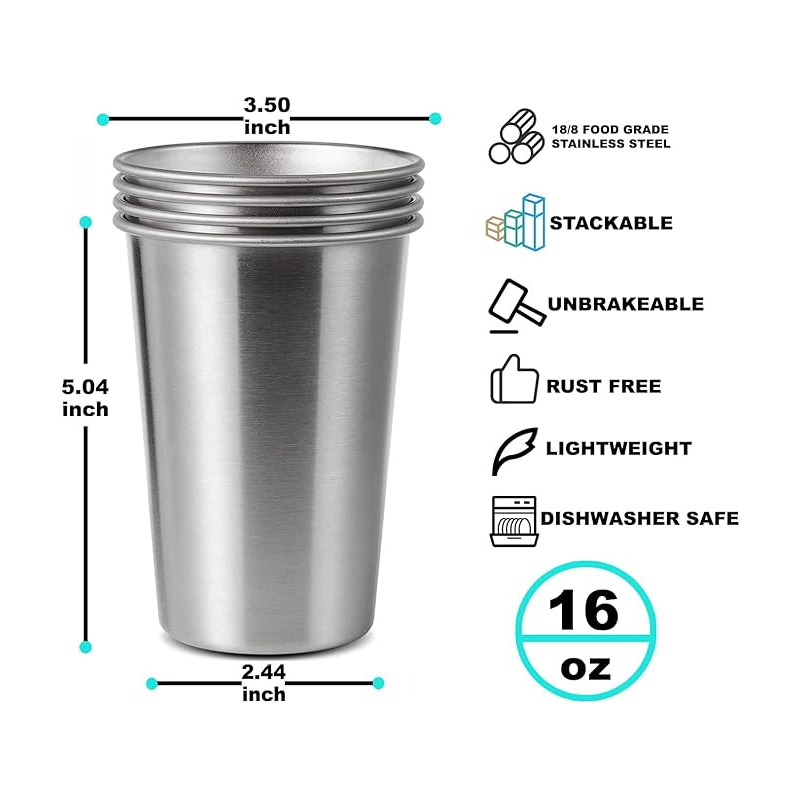 16 Oz Single Wall Stainless Steel Pint Cup 1
