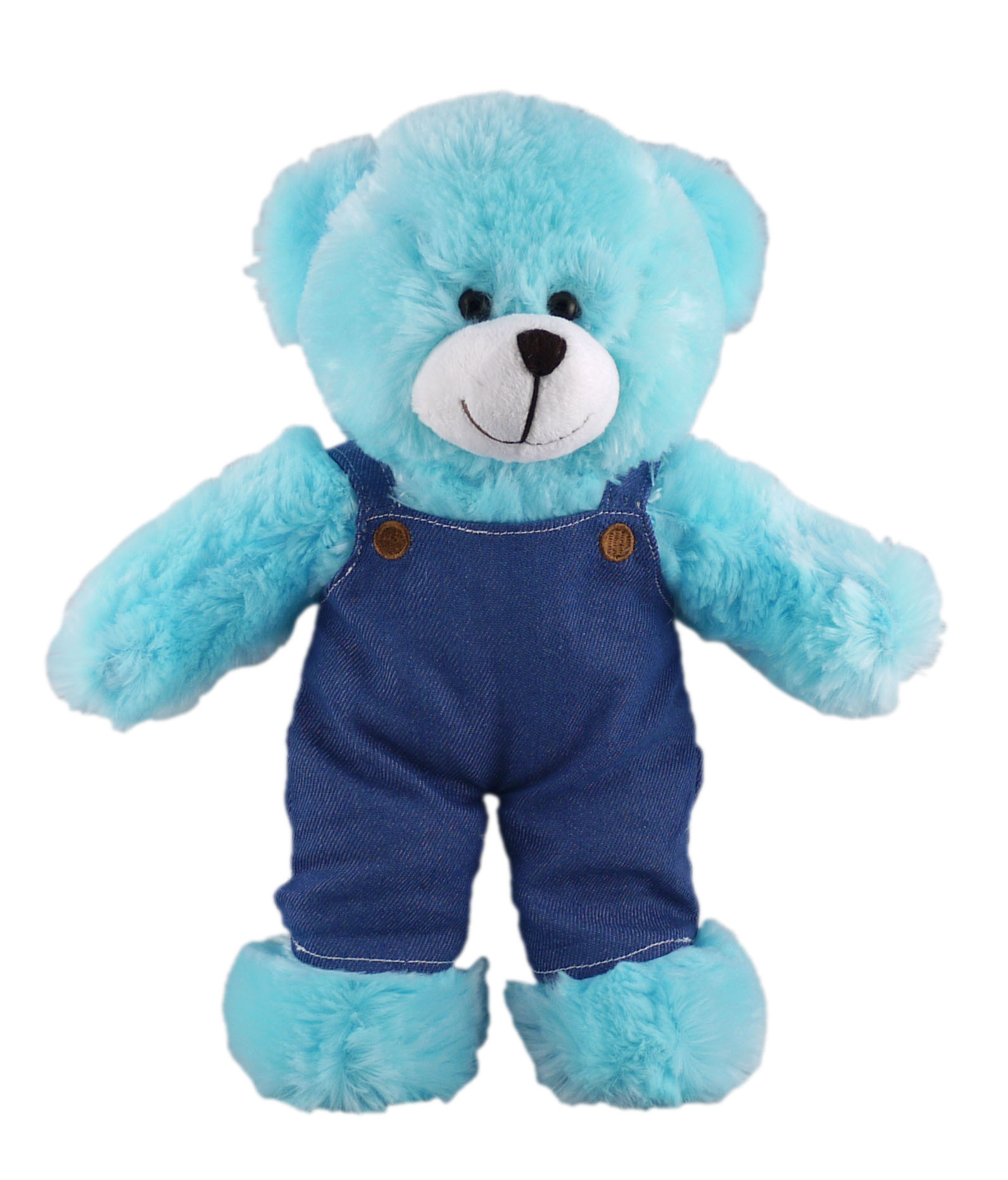 Soft Plush Stuffed Blue Bear in denim overall.
