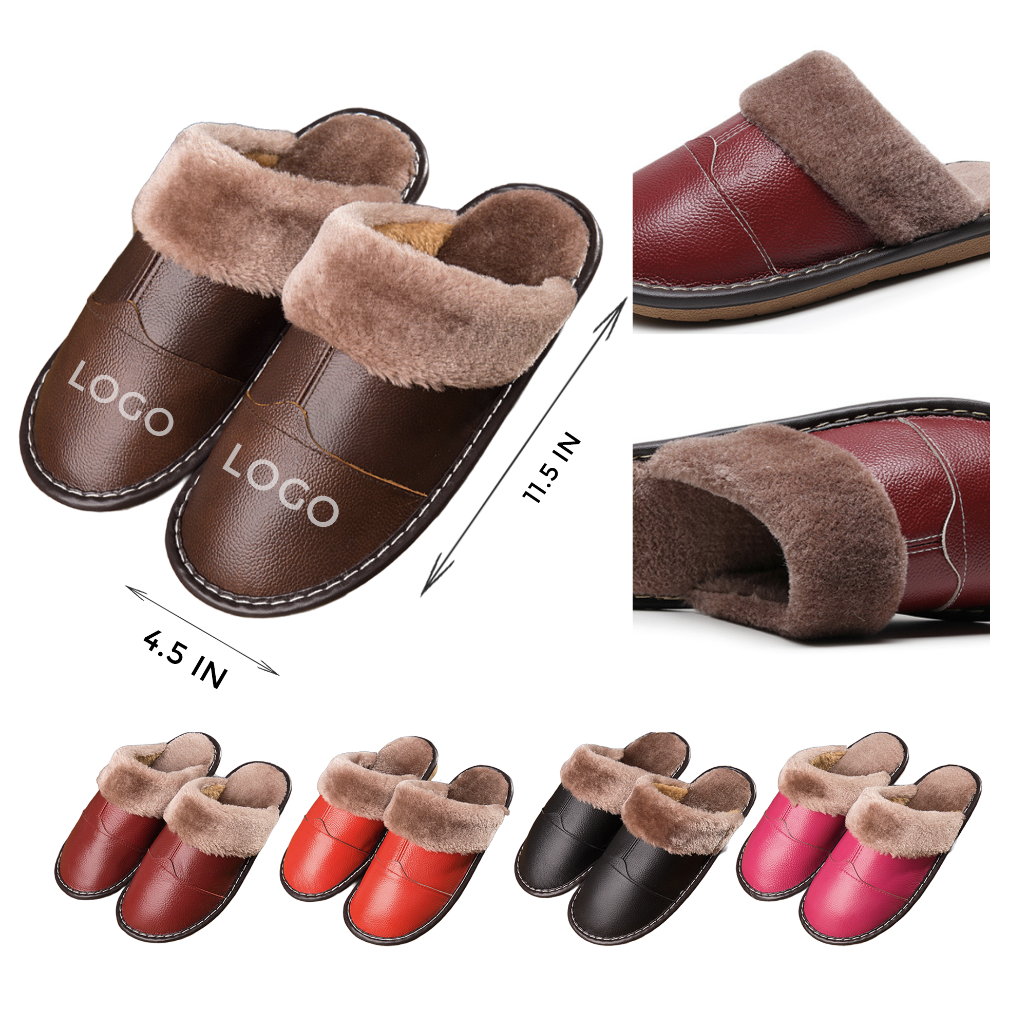 MOQ 10 PCS Cozy Winter Genuine Leather Warm Slippers 2