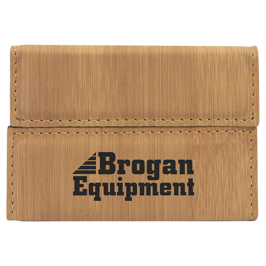 3 3/4" x 2 3/4" Bamboo Leatherette Hard Business Card Holder 2