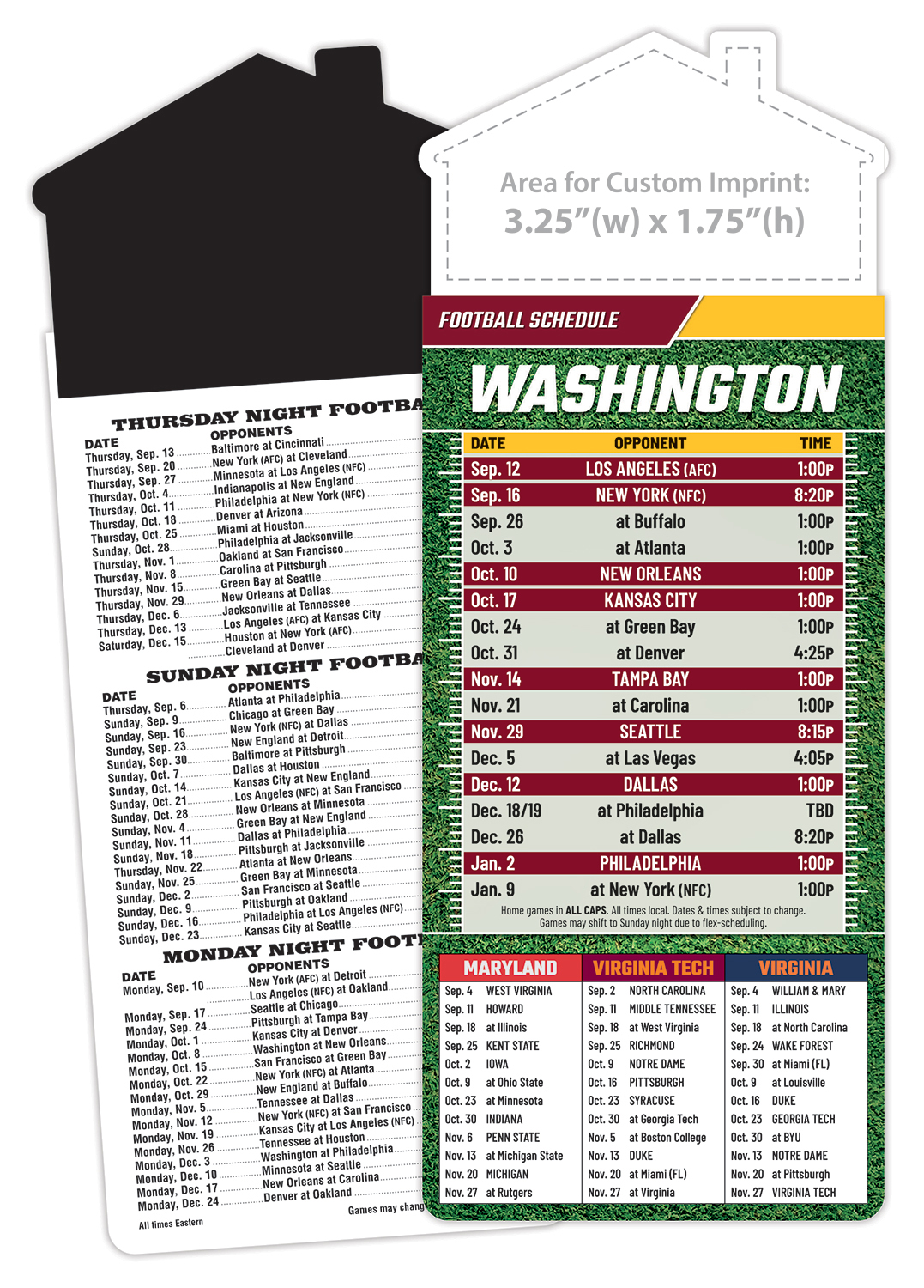 Magna-Card House Shape Magnet Football Schedules (3.5x9)