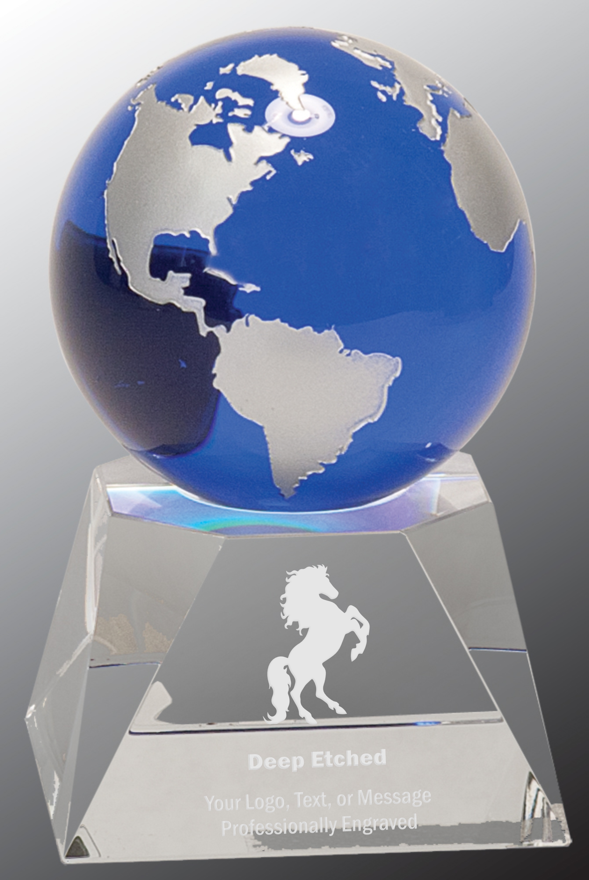 5" Blue Crystal Globe Award on Clear Crystal Base