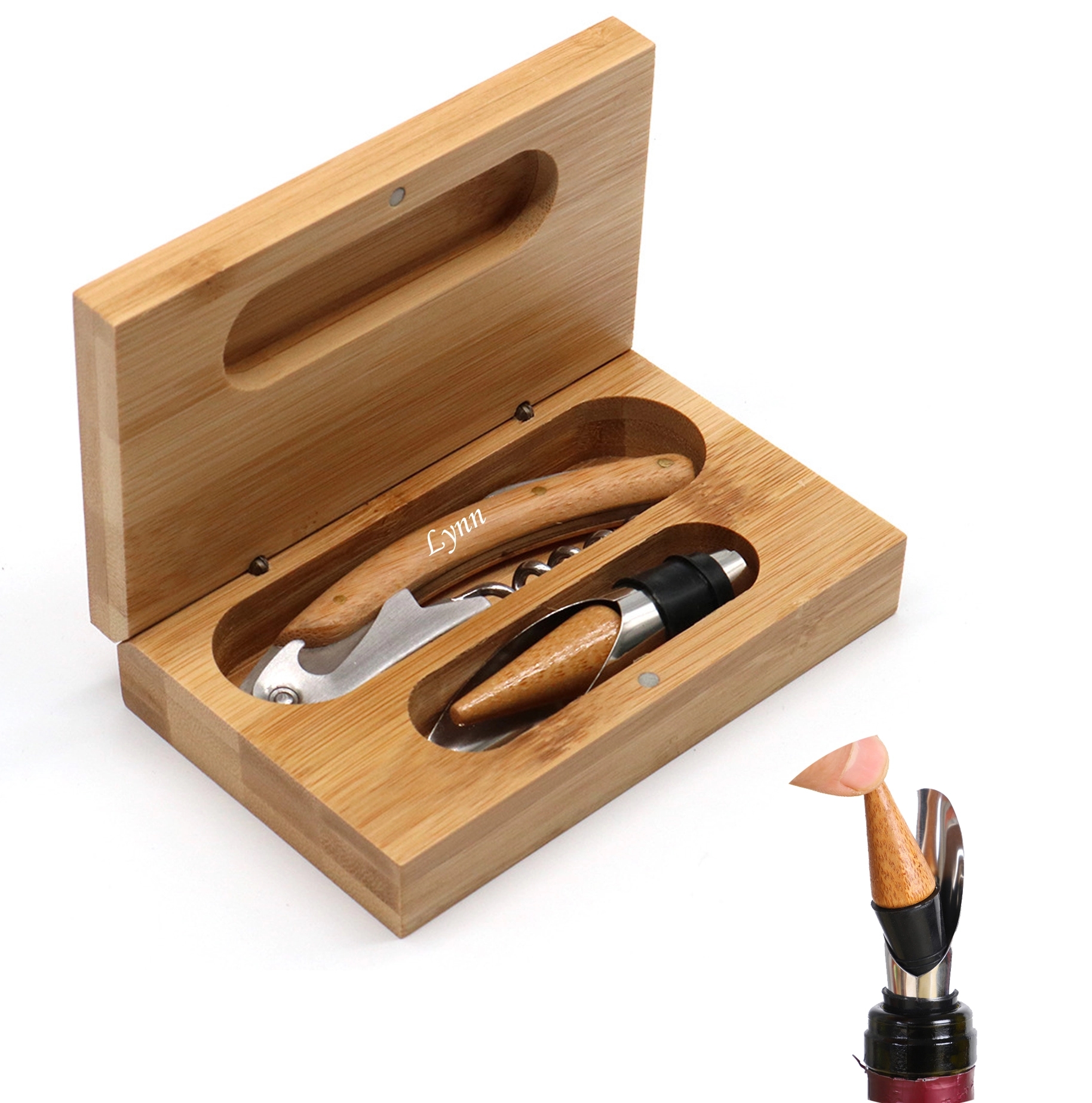 2-Piece Bamboo Wine Opener Set 4