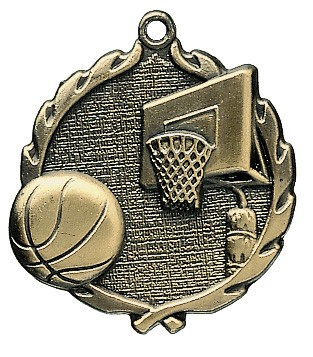 Basketball Wreath Medal, 1 3/4" 2