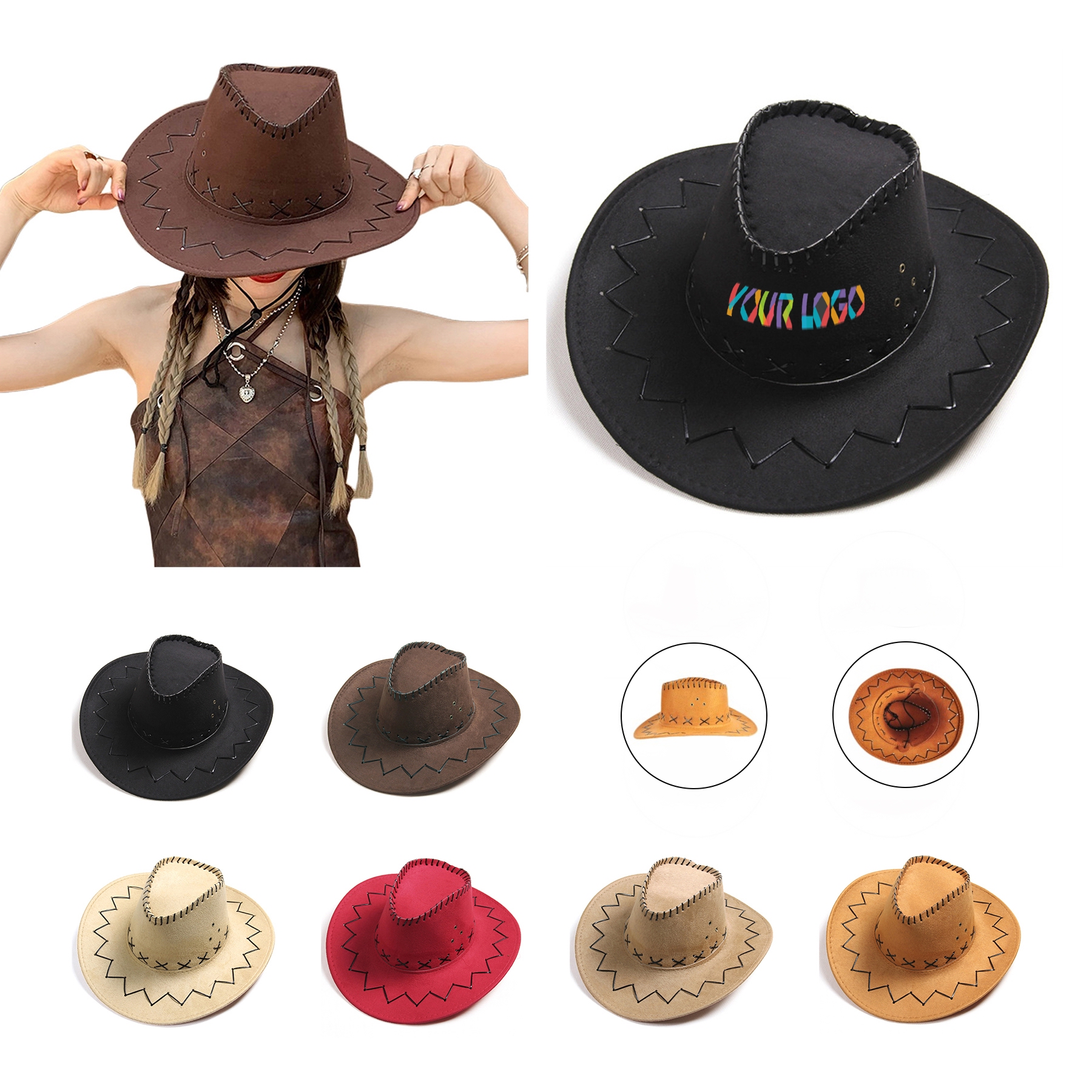 Western Wide Brim Suede Cowboy Hat 2