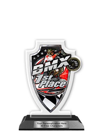 Acrylic Trophy: 6" Arrowhead, BMX Design, 3x5" 1
