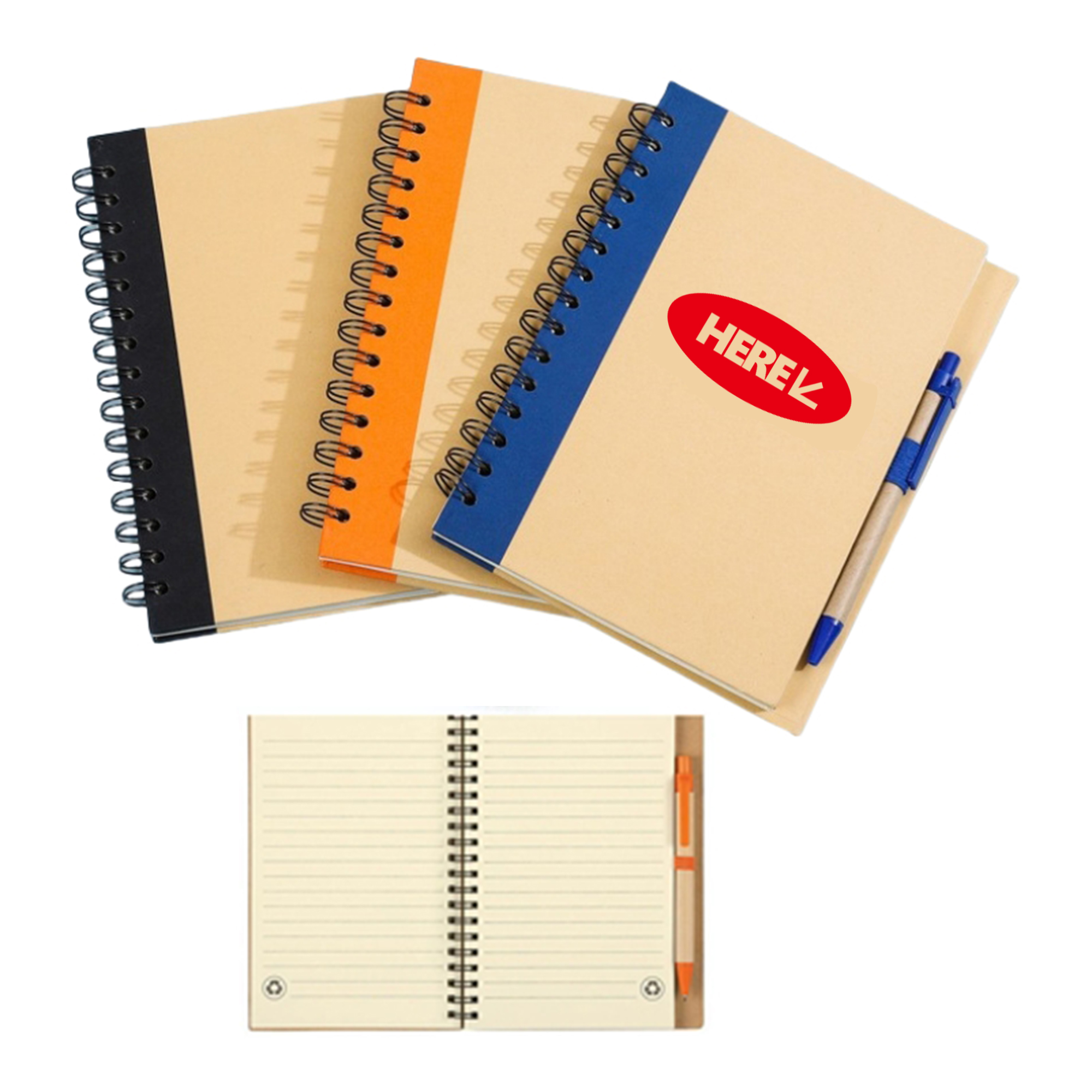 MOQ50 Kraft Paper Cover Spiral Notebook With Pen Holder 2
