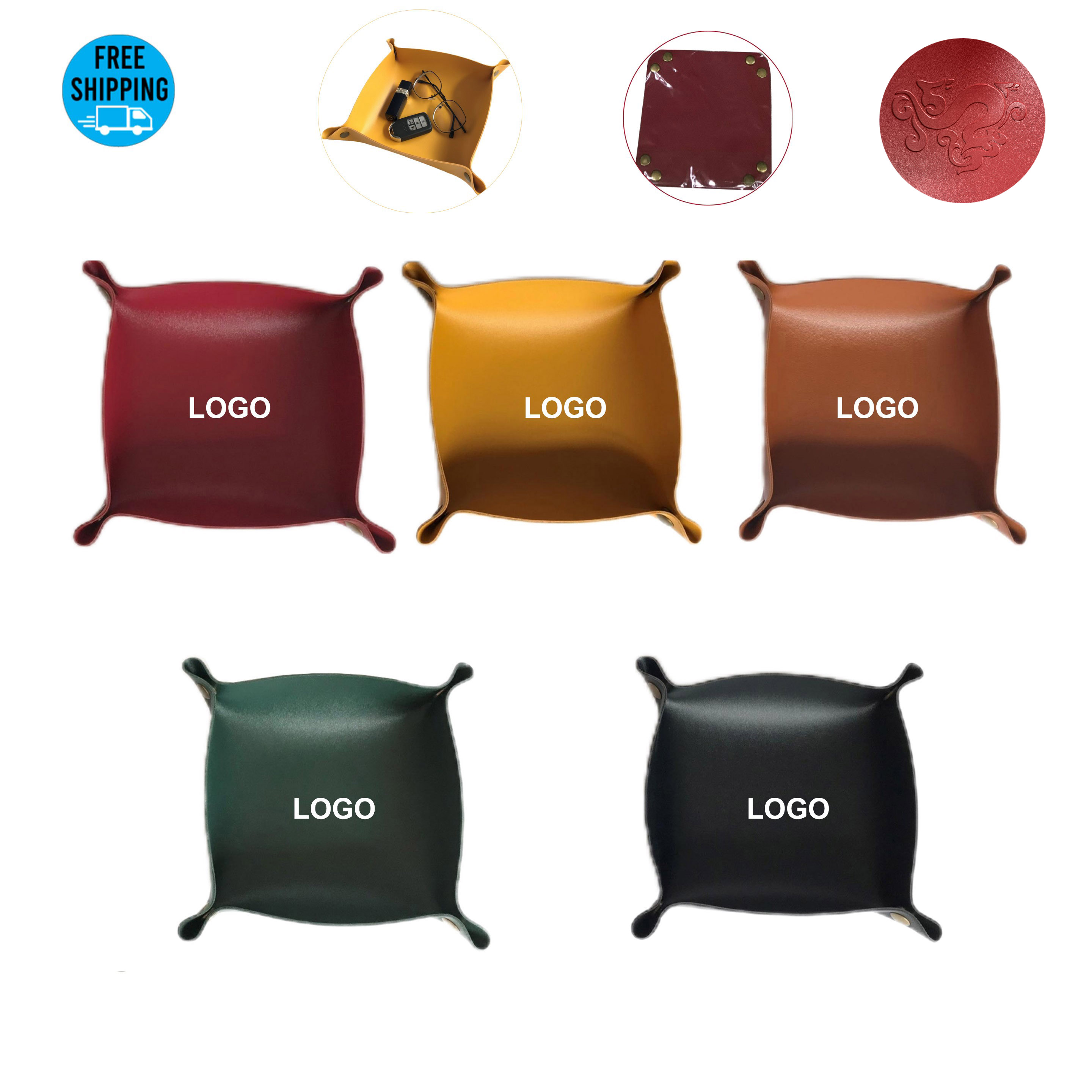 5.9'' x 5.9'' Foldable Leather Valet Tray 3