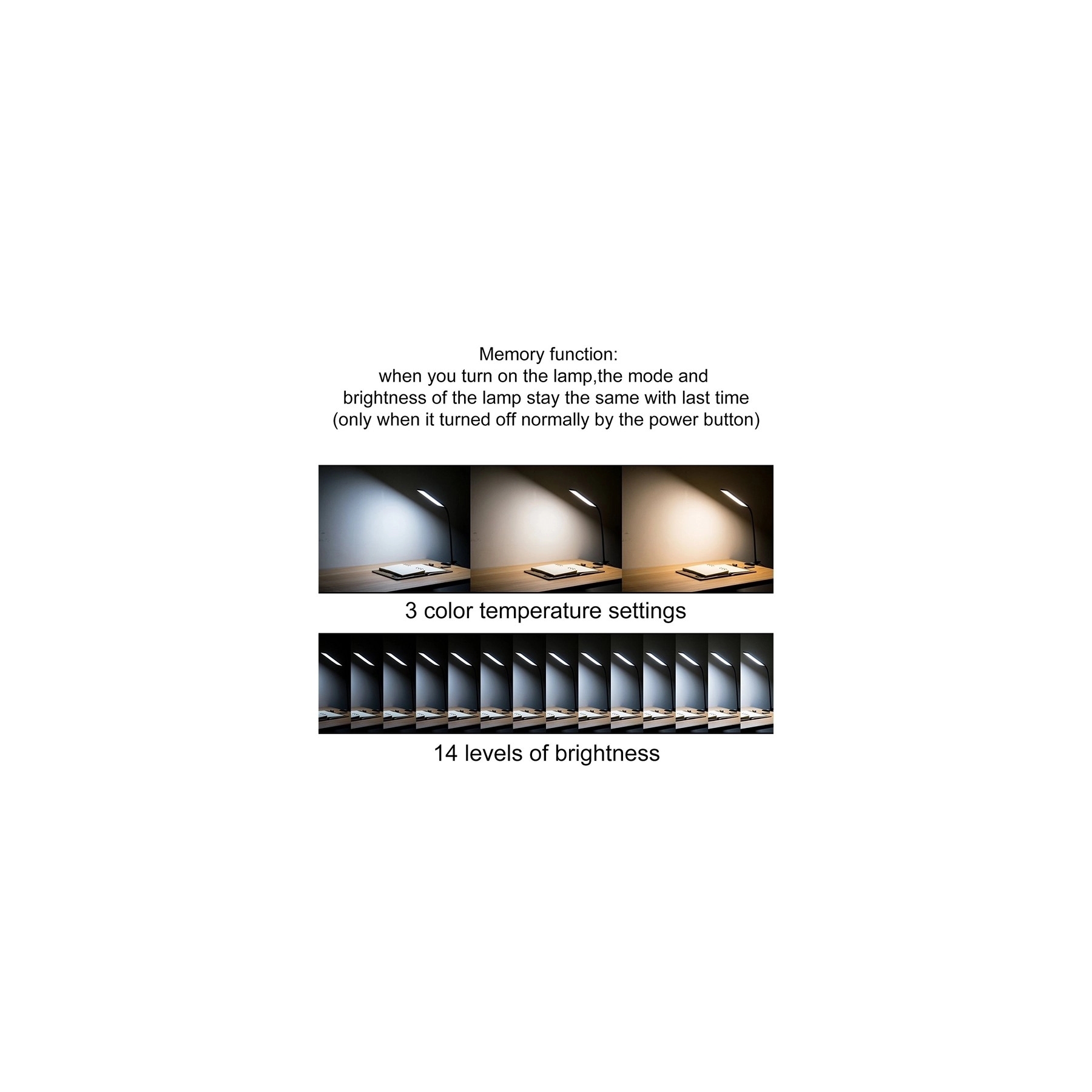 Clip LED Reading Lamp Color Temperatures and 14 Brightness 4