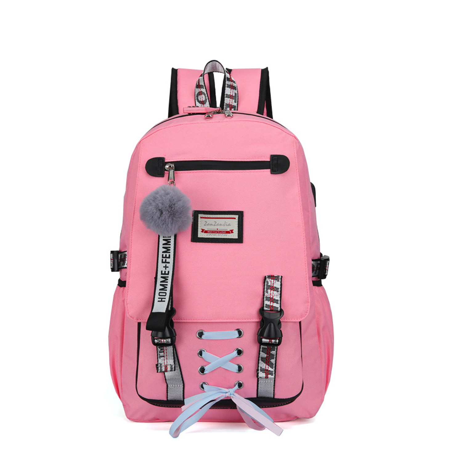 Polycotton Combination Lock School Backpack w/ USB Port 8