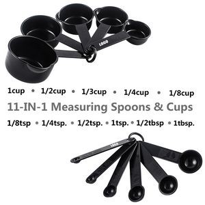 11 In 1 Black Plastic Measuring Cup And Spoon Set With Volume Mark 9