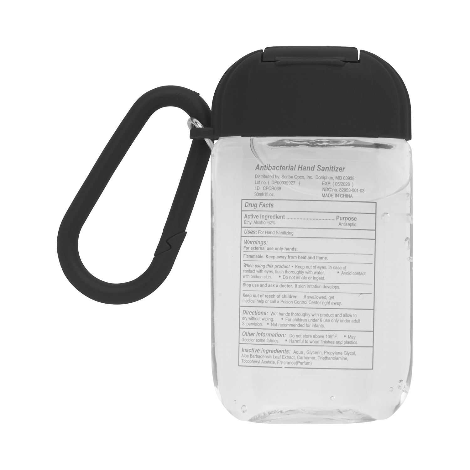 1 oz Hand Sanitizer Gel and Carabiner