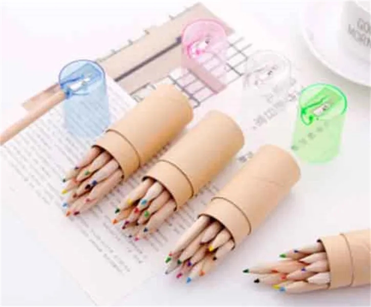 Colored Pencils with Sharpener In Tube Cap 6