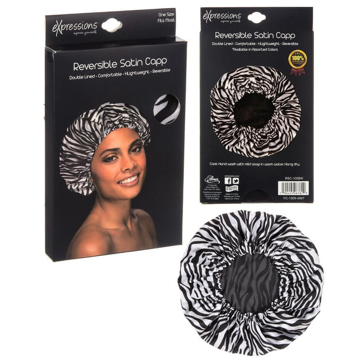 Reversible Satin Hair Caps - Zebra Print 1