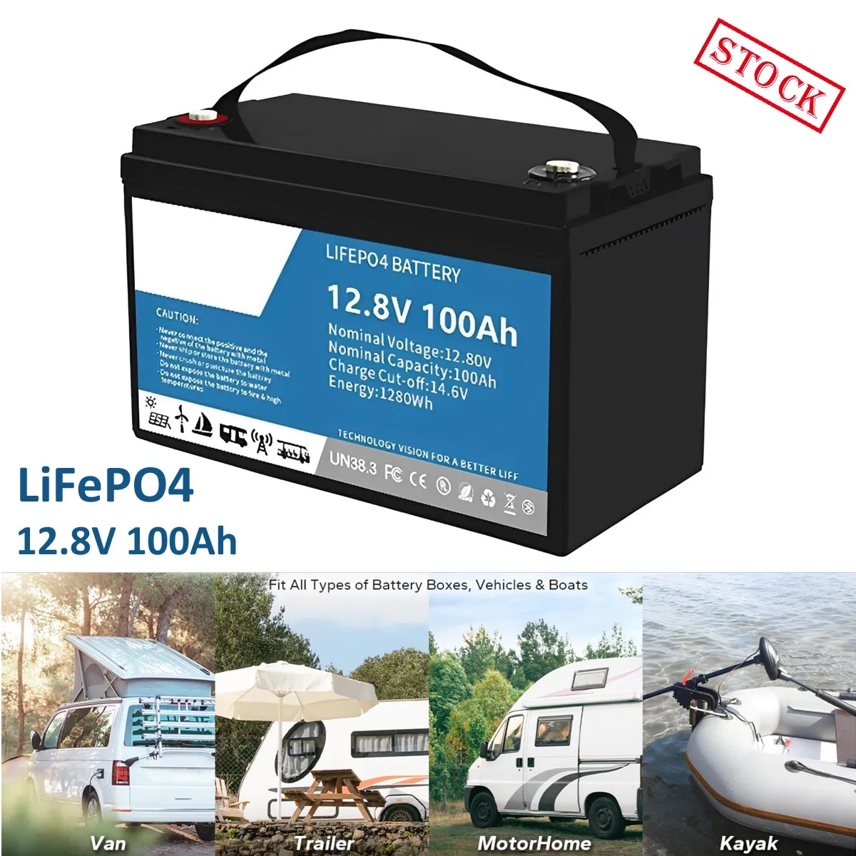 US STOCK -12V 100Ah LiFePO4 Battery 1