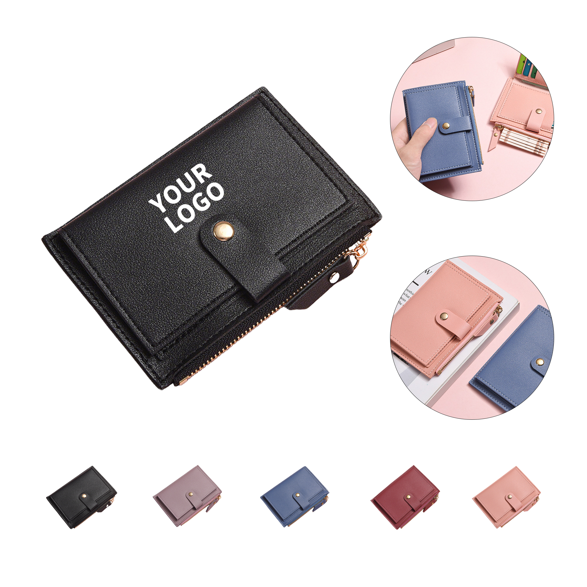 Slim PU Card Wallet With Snap Closure 2