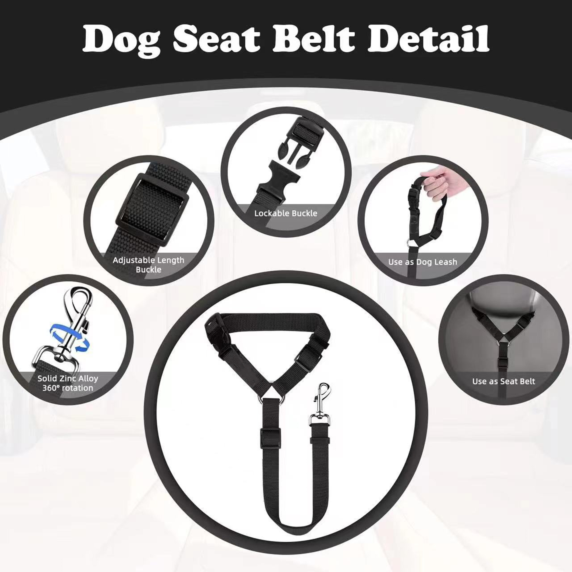 2 Packs Adjustable Dog Cat Safety Seat Belt In Car 4