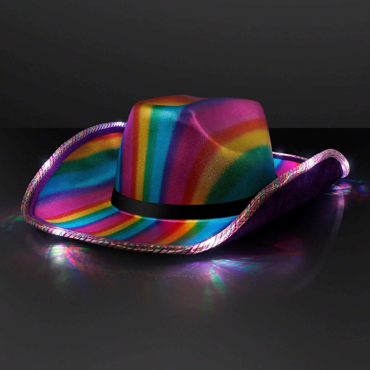 Light Up Cowboy Shiny Rainbow Hat w/ Black Band 7